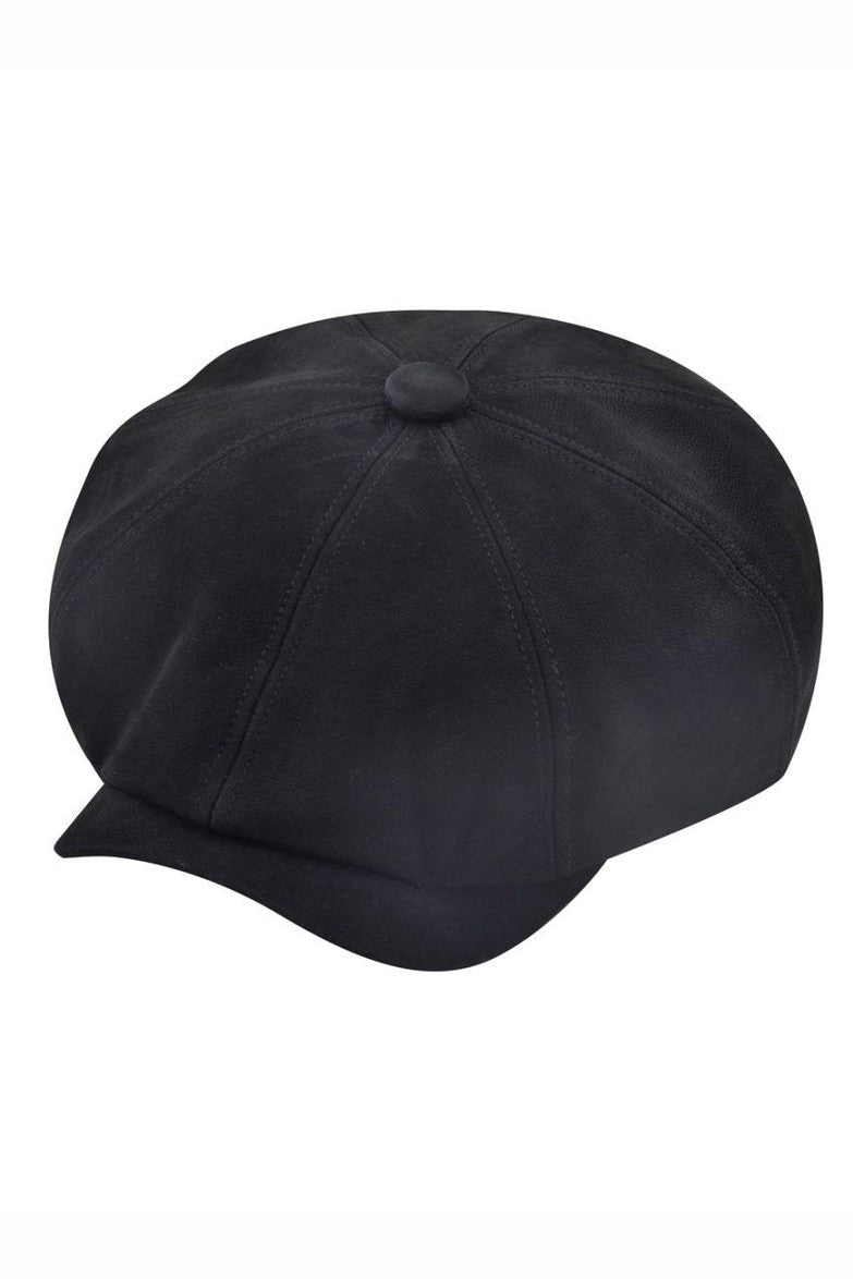BLACK LEATHER IVY BERET BAKER BOY HAT