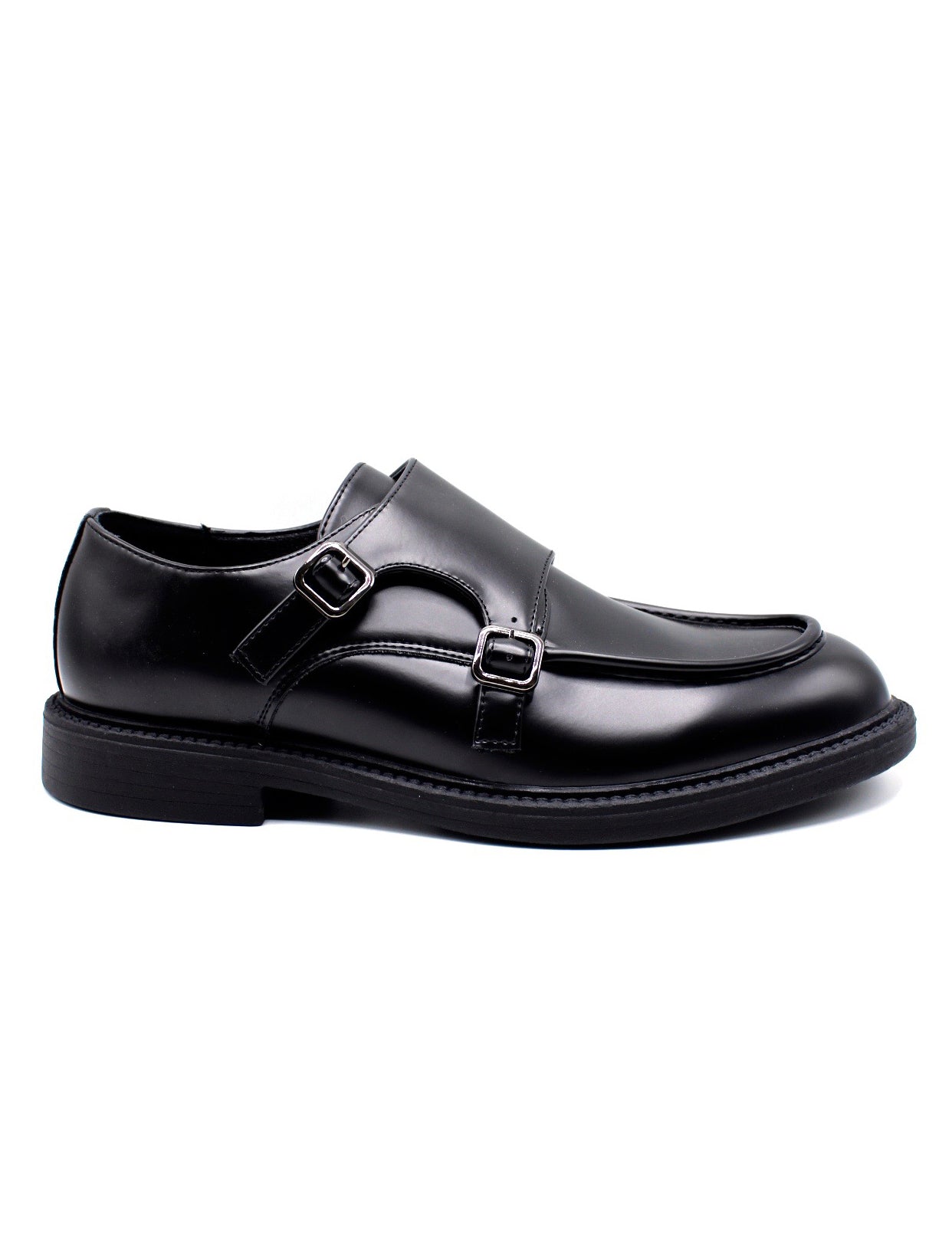 Men’s Black Double Monk Strap Moc Toe Shoes