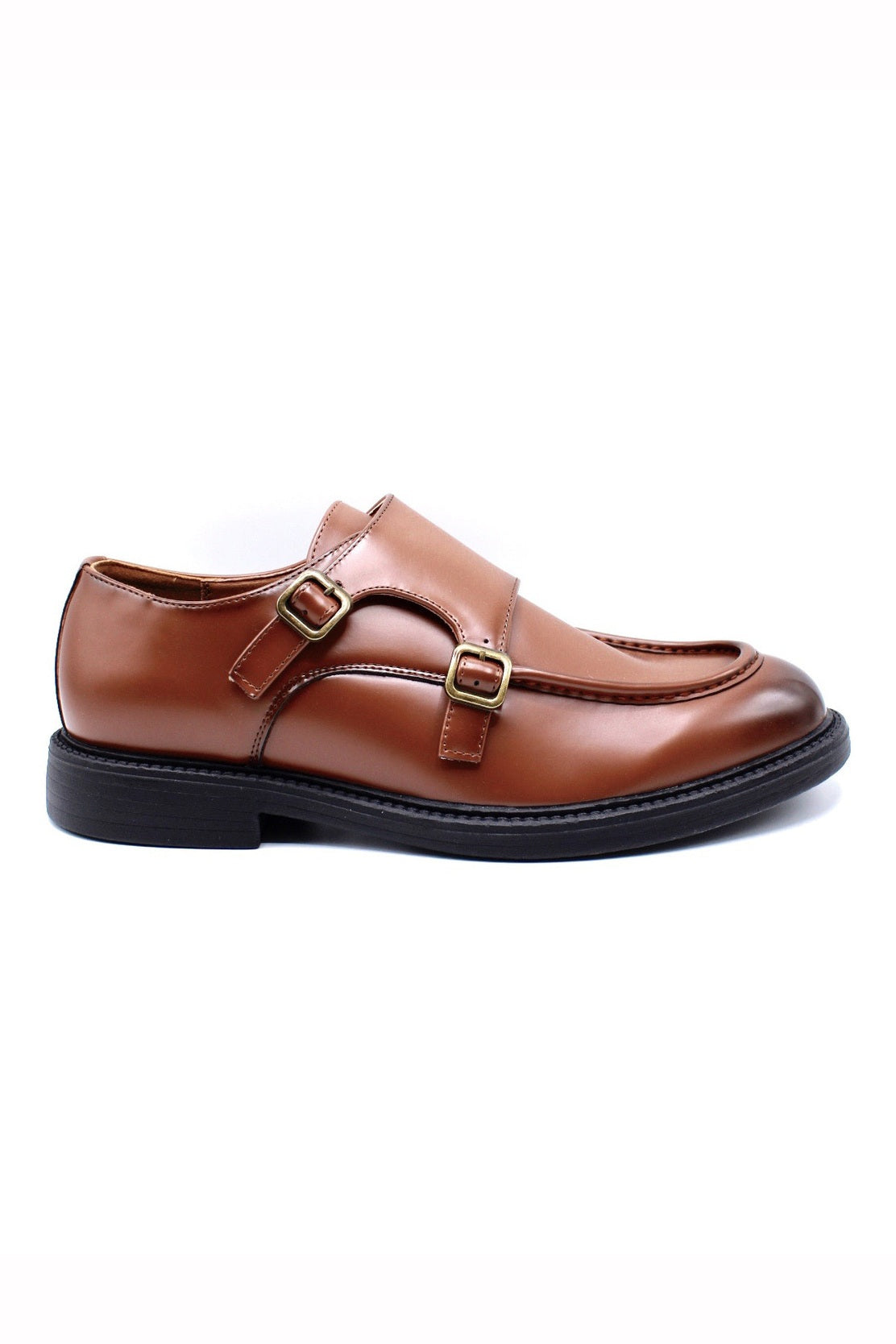 Men’s Double Monk Strap Moc Toe Shoes in Brown
