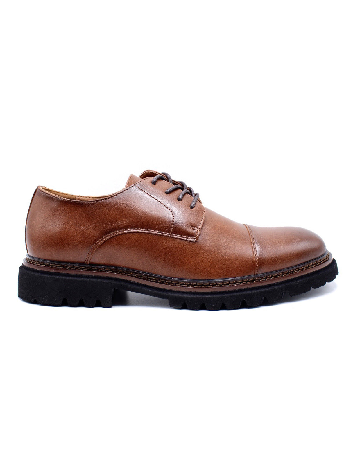 Mens Brown Round Toe Cap Derby Shoes, Rugged Sole