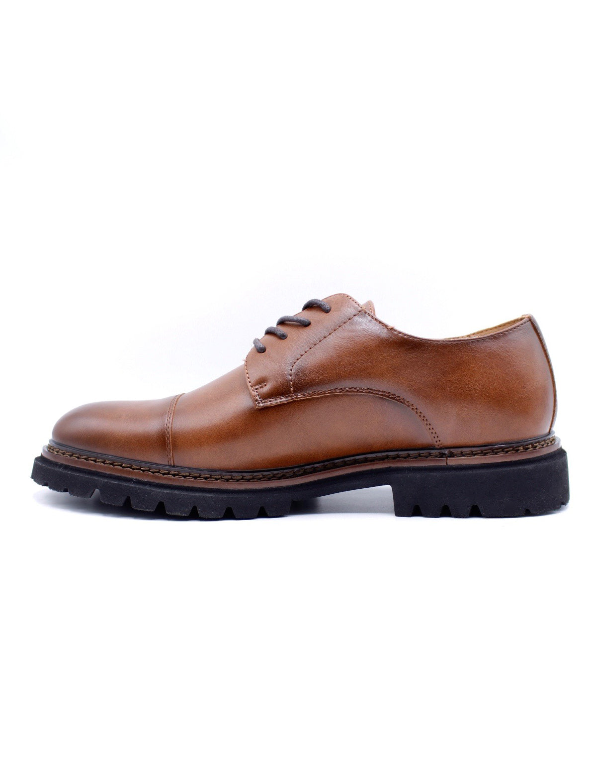 Mens Brown Round Toe Cap Derby Shoes, Rugged Sole