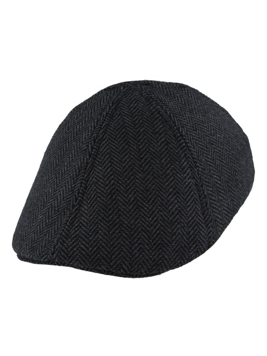 CHARCOAL WOOL BLEND HERRINGBONE DUCKBILL FLAT CAP
