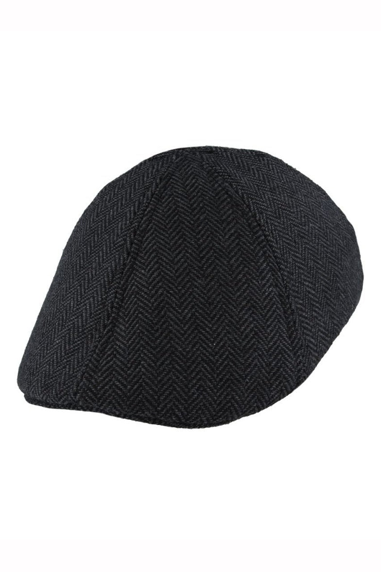 CHARCOAL WOOL BLEND HERRINGBONE DUCKBILL FLAT CAP
