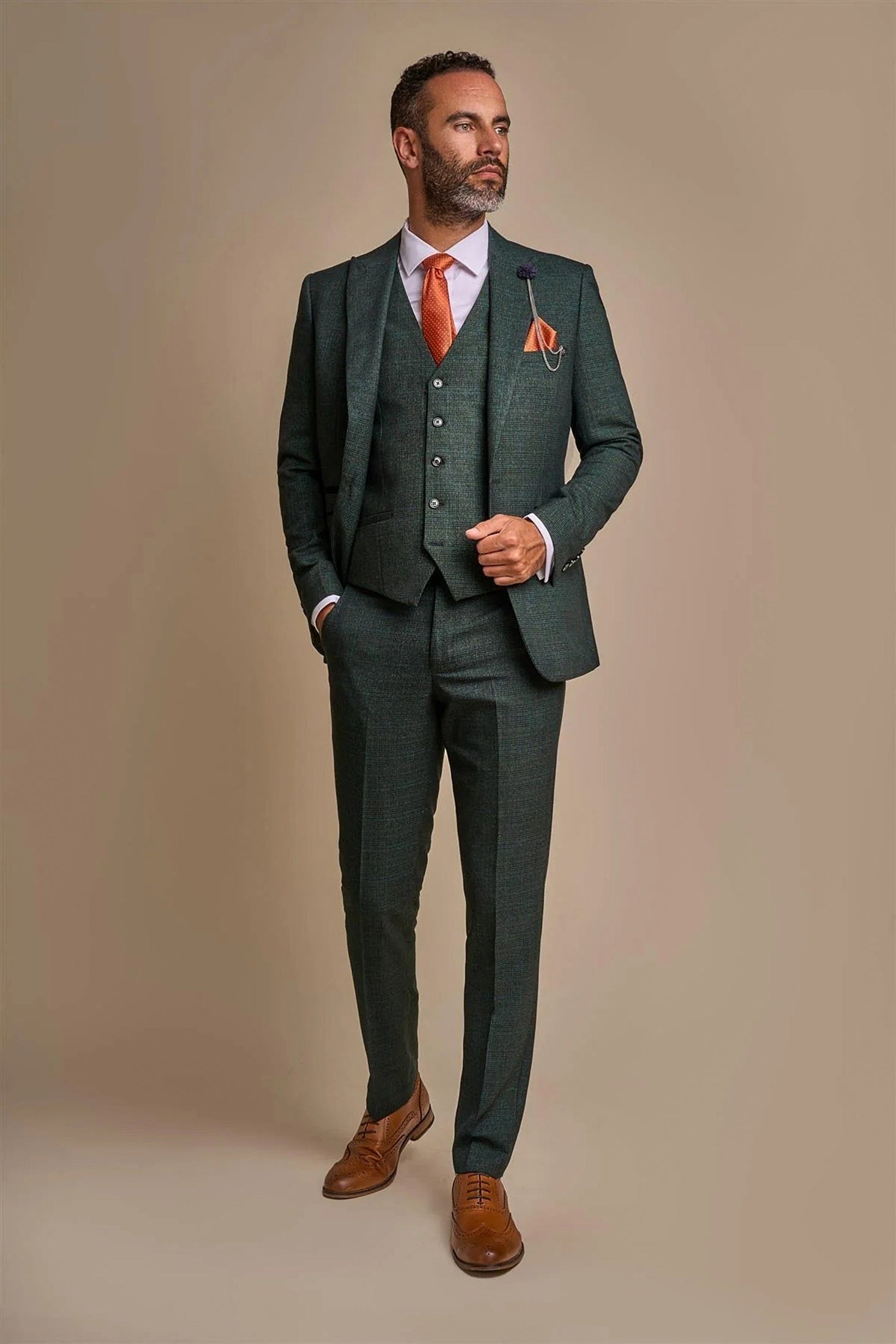 THREE PIECE CARIDI OLIVE CHECK SUIT CAVANI