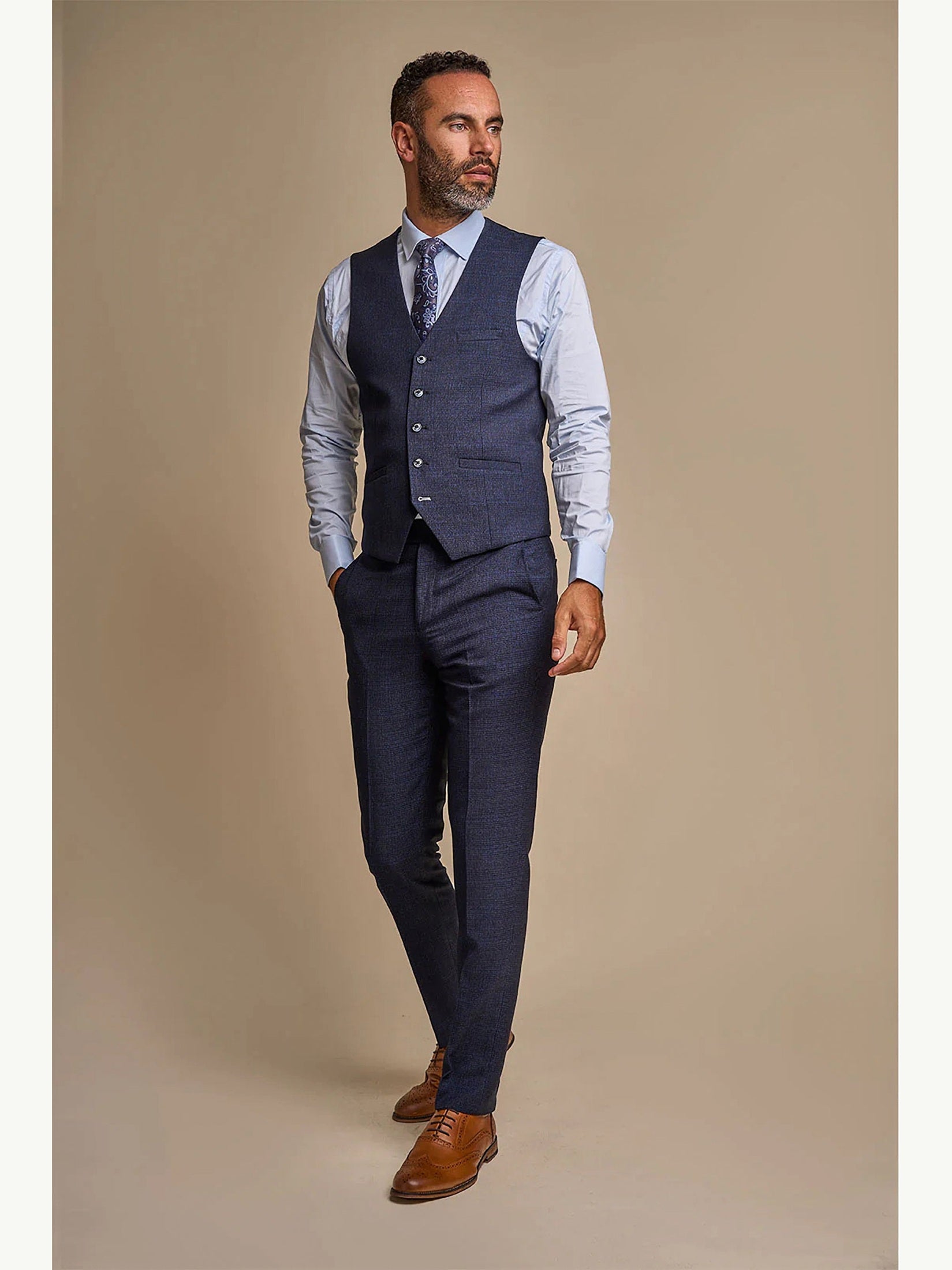 MENS CARIDI NAVY THREE PIECE SUIT CAVANI