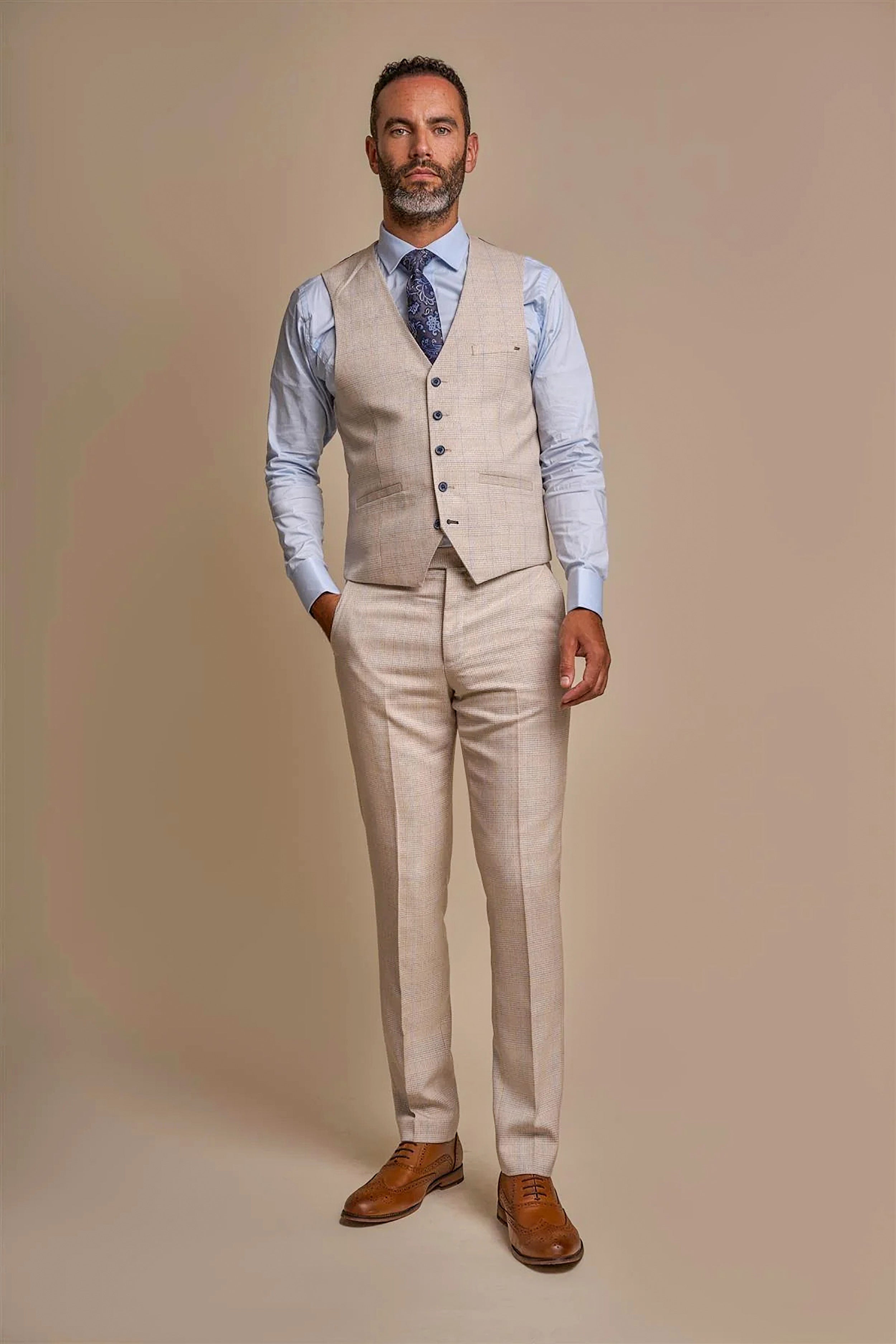 CARIDI - BEIGE CHECK WAISTCOAT CAVANI