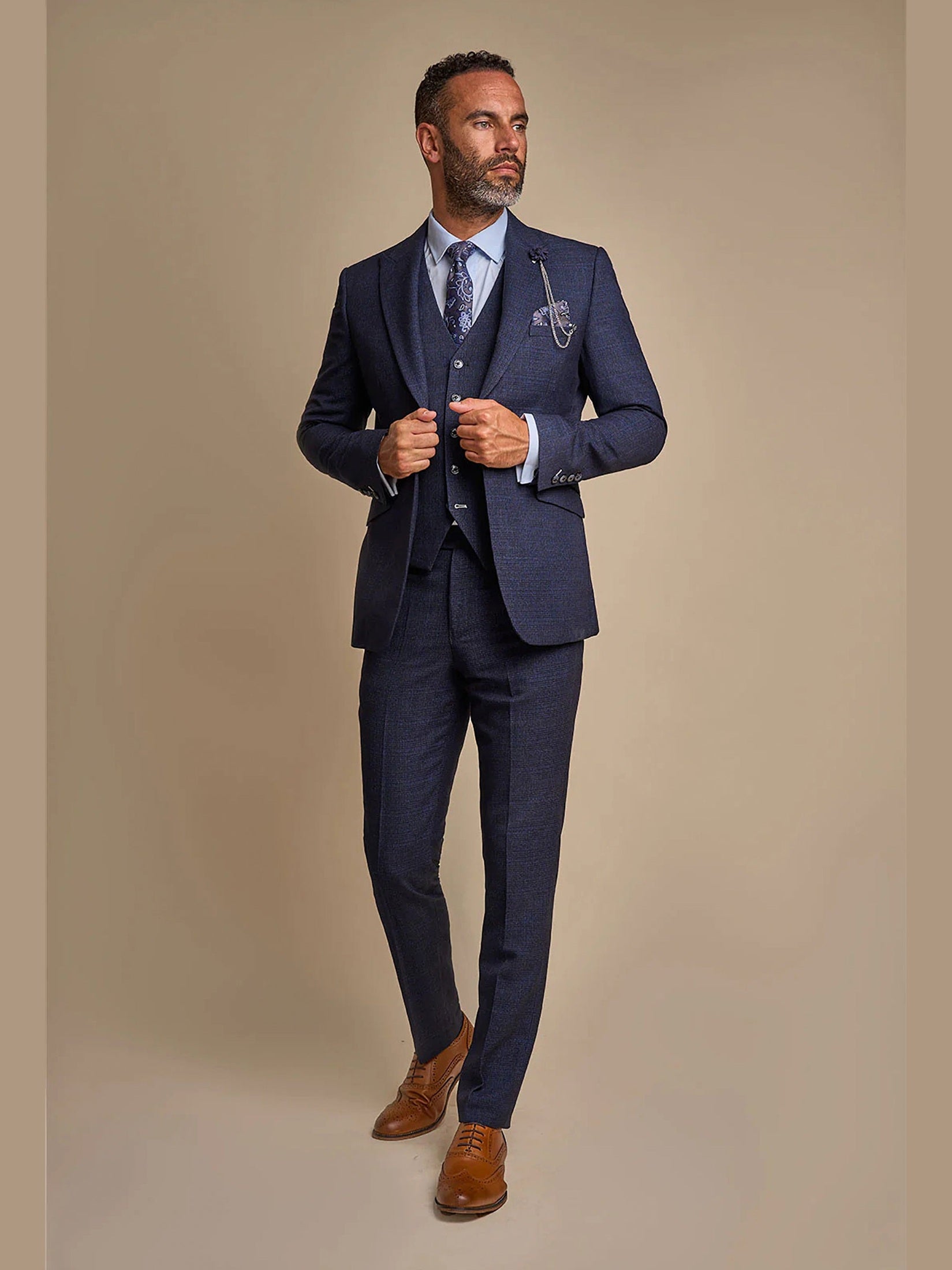MENS CARIDI NAVY THREE PIECE SUIT CAVANI
