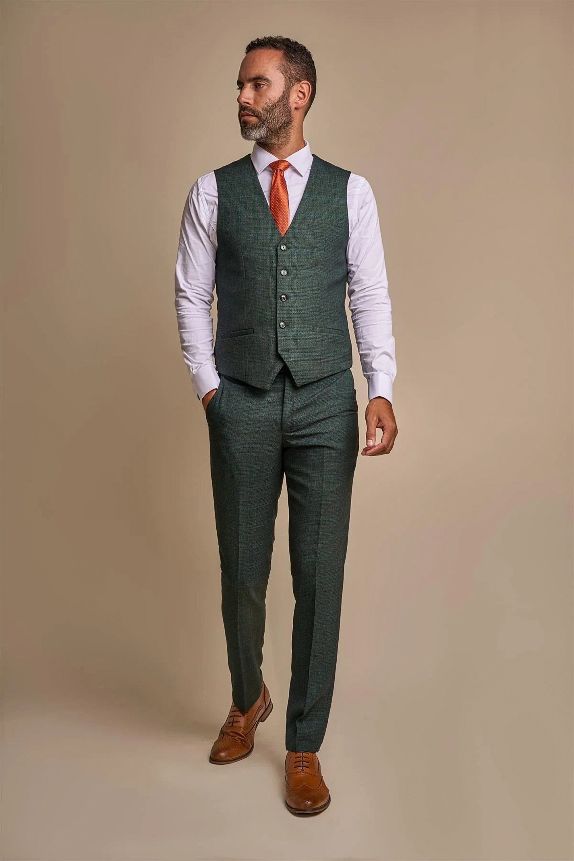 CARIDI SLIM FIT OLIVE WAISTCOAT