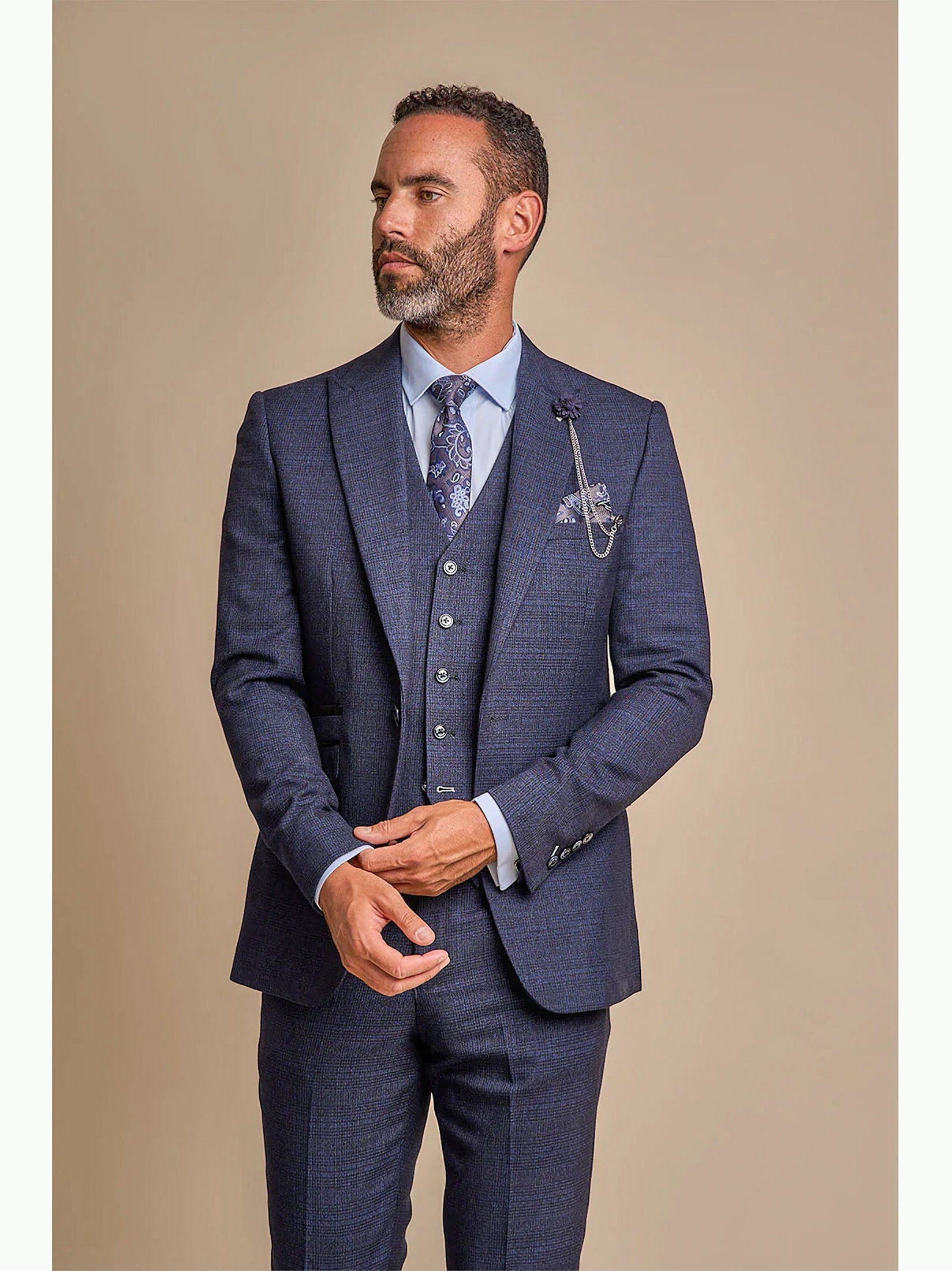 MENS CARIDI NAVY THREE PIECE SUIT CAVANI