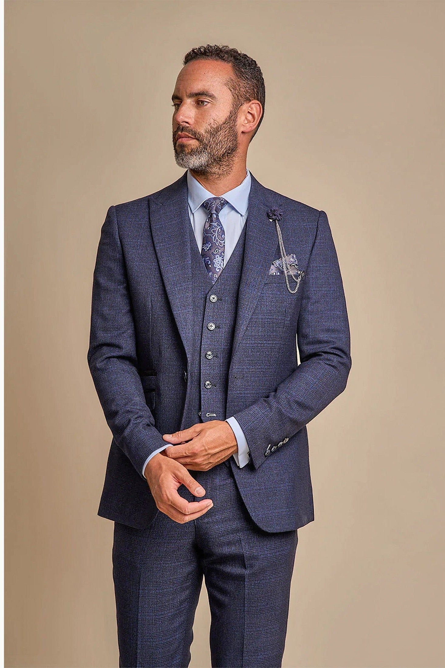 MENS CARIDI NAVY THREE PIECE SUIT CAVANI