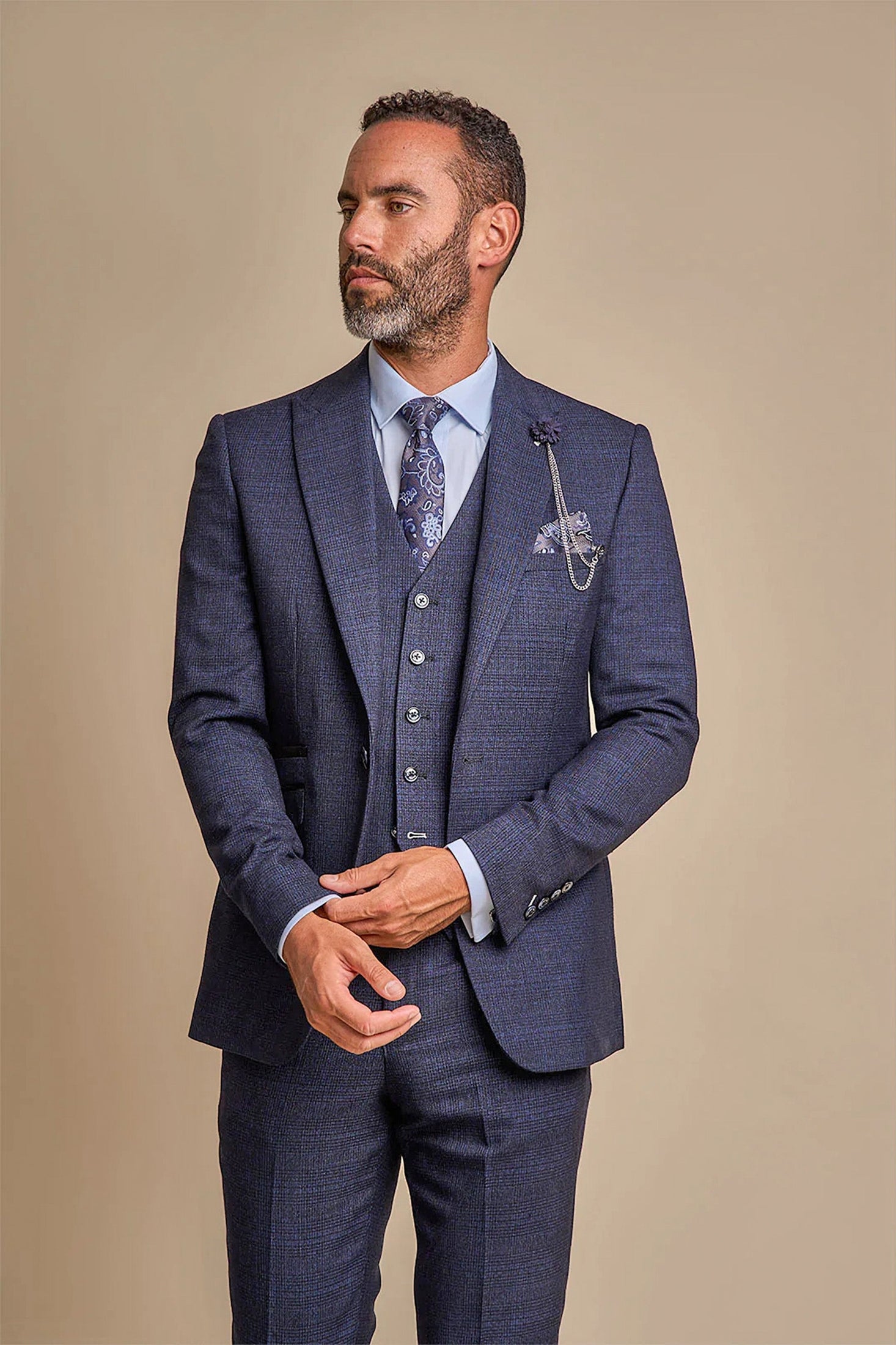 CARIDI - NAVY CHECK SUIT BLAZER CAVANI