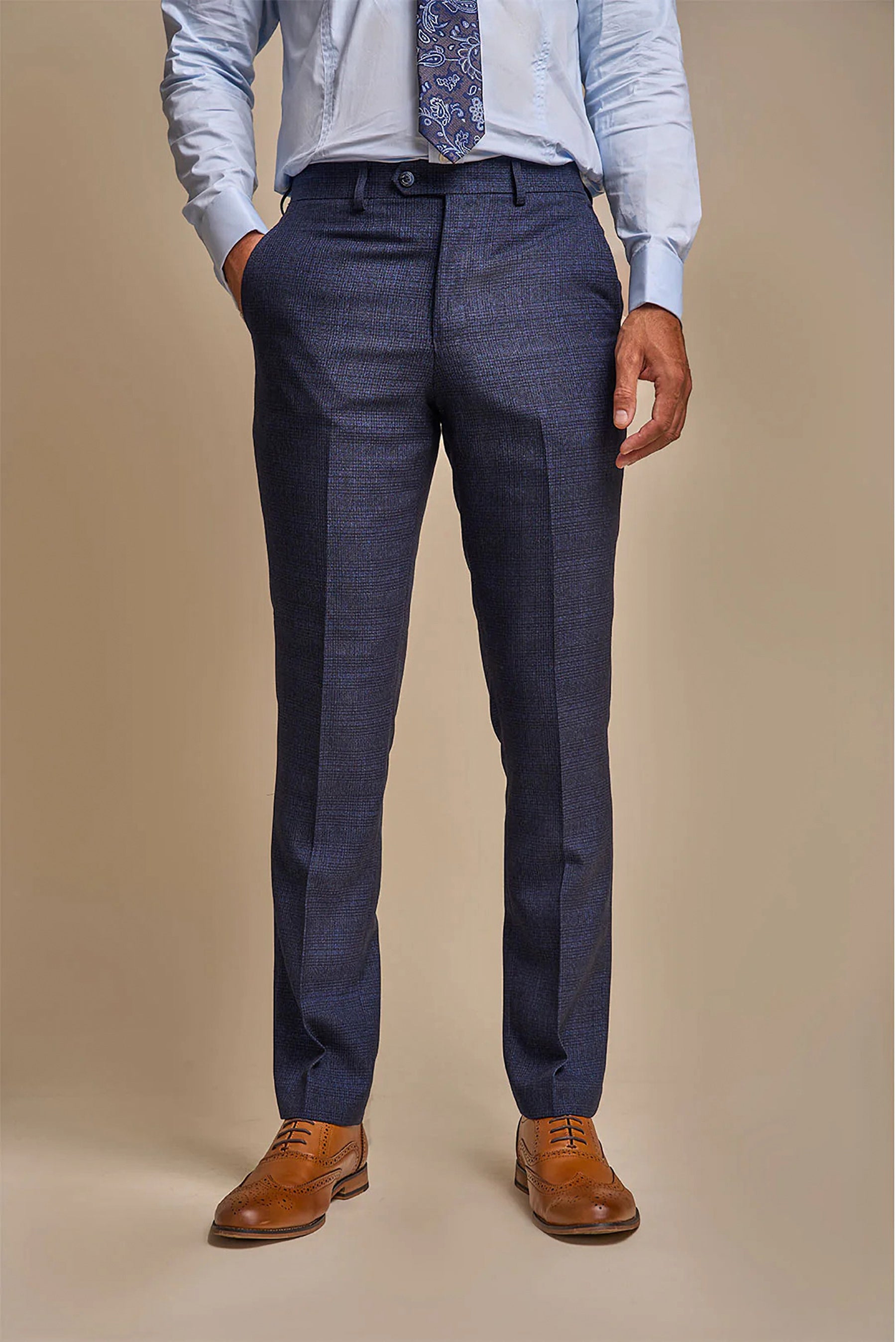 CARIDI - NAVY CHECK TROUSERS CAVANI