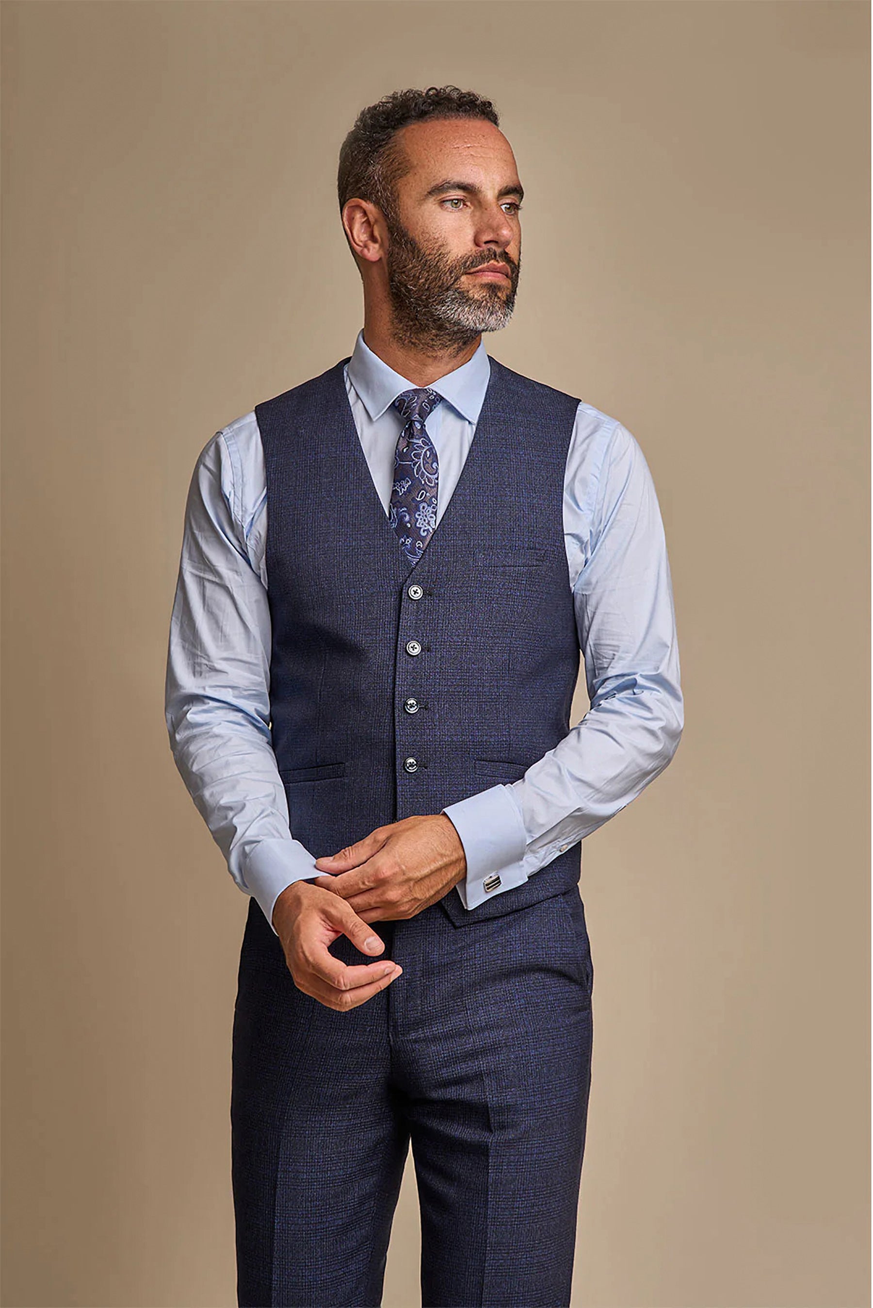 CARIDI - NAVY CHECK WAISTCOAT CAVANI
