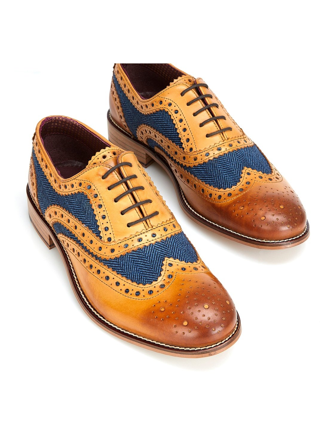 TAN BLUE TWEED OXFORD BROGUES