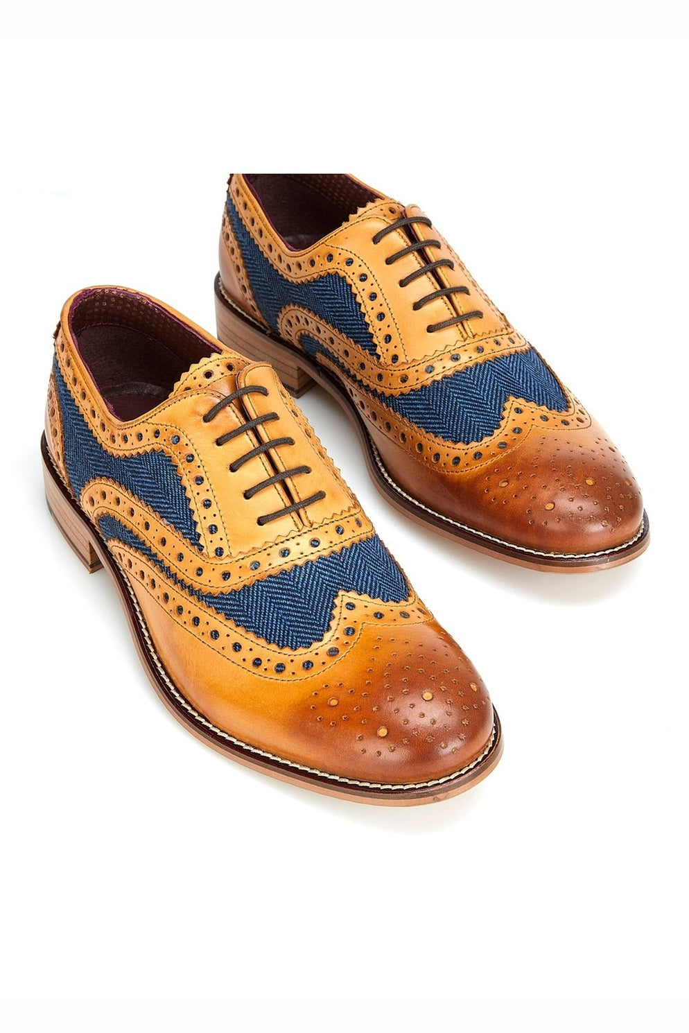 TAN BLUE TWEED OXFORD BROGUES