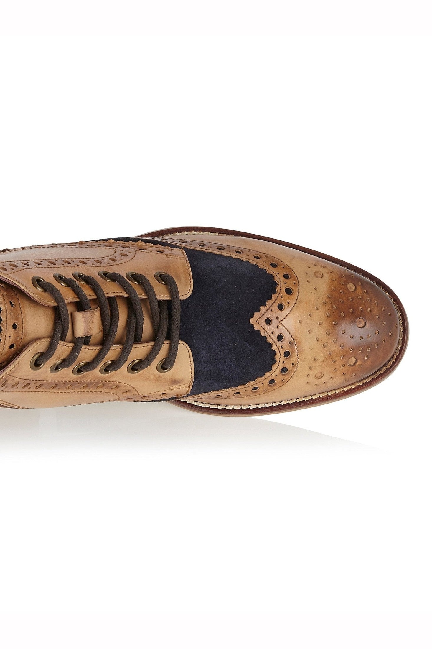 DERBY BROGUE BOOTS IN TAN NAVY SUEDE
