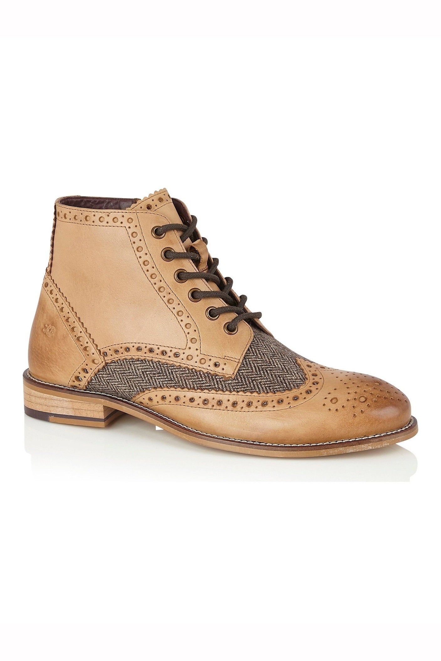 TAN LEATHER BROWN TWEED DERBY BROGUES BOOT