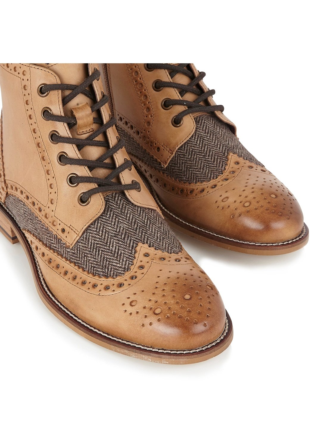 TAN LEATHER BROWN TWEED DERBY BROGUES BOOT