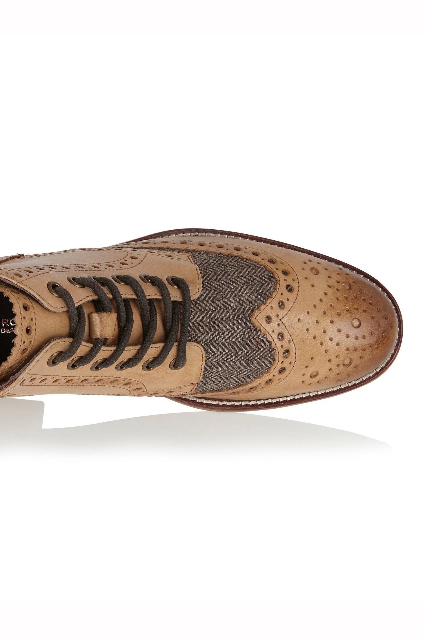 TAN LEATHER BROWN TWEED DERBY BROGUES BOOT