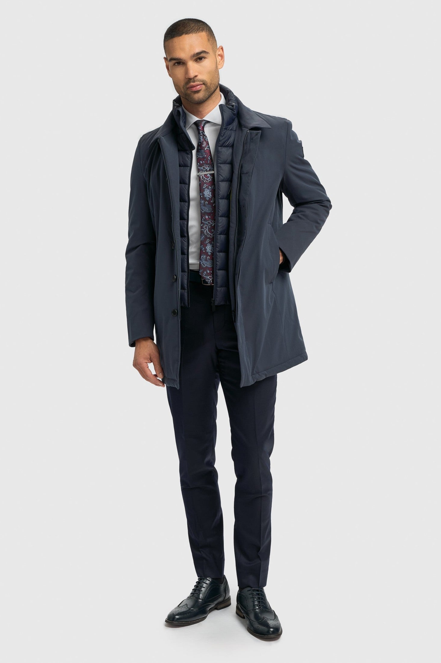 Cavani Heston Mac Navy Padded Long Coat – Men’s Winter Overcoat