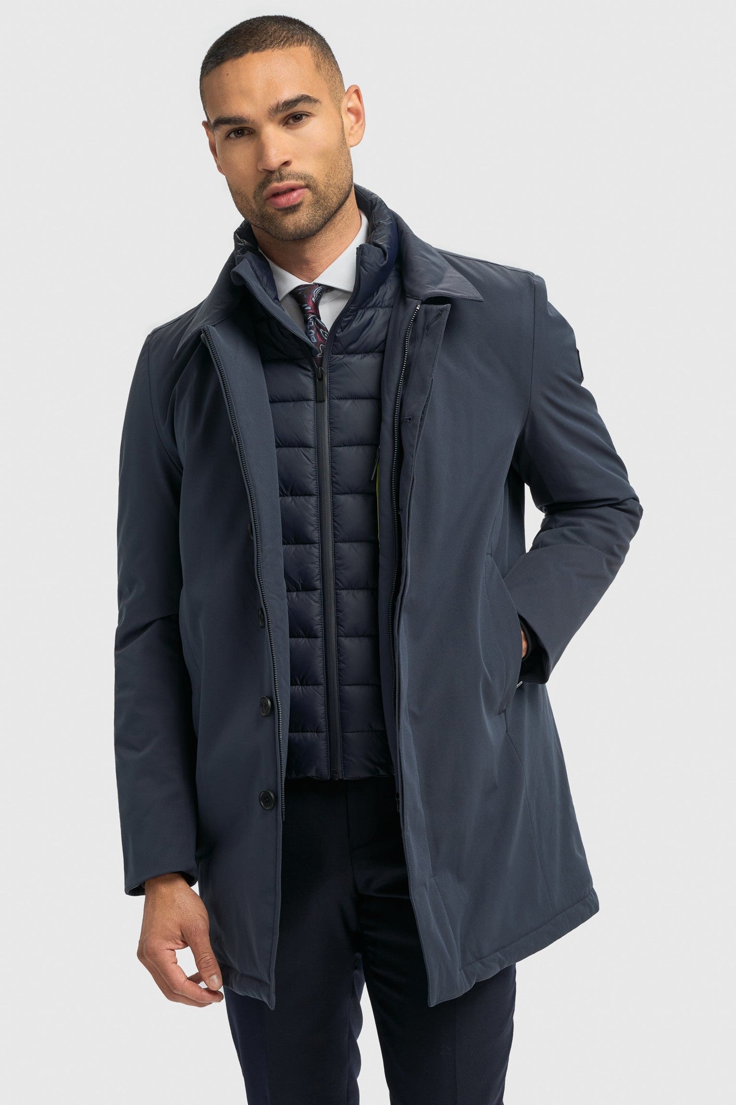 Cavani Heston Mac Navy Padded Long Coat – Men’s Winter Overcoat