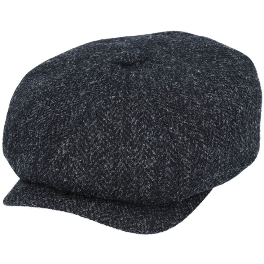 HARRIS TWEED - BLACK PURE WOOL TWEED FLAT CAP