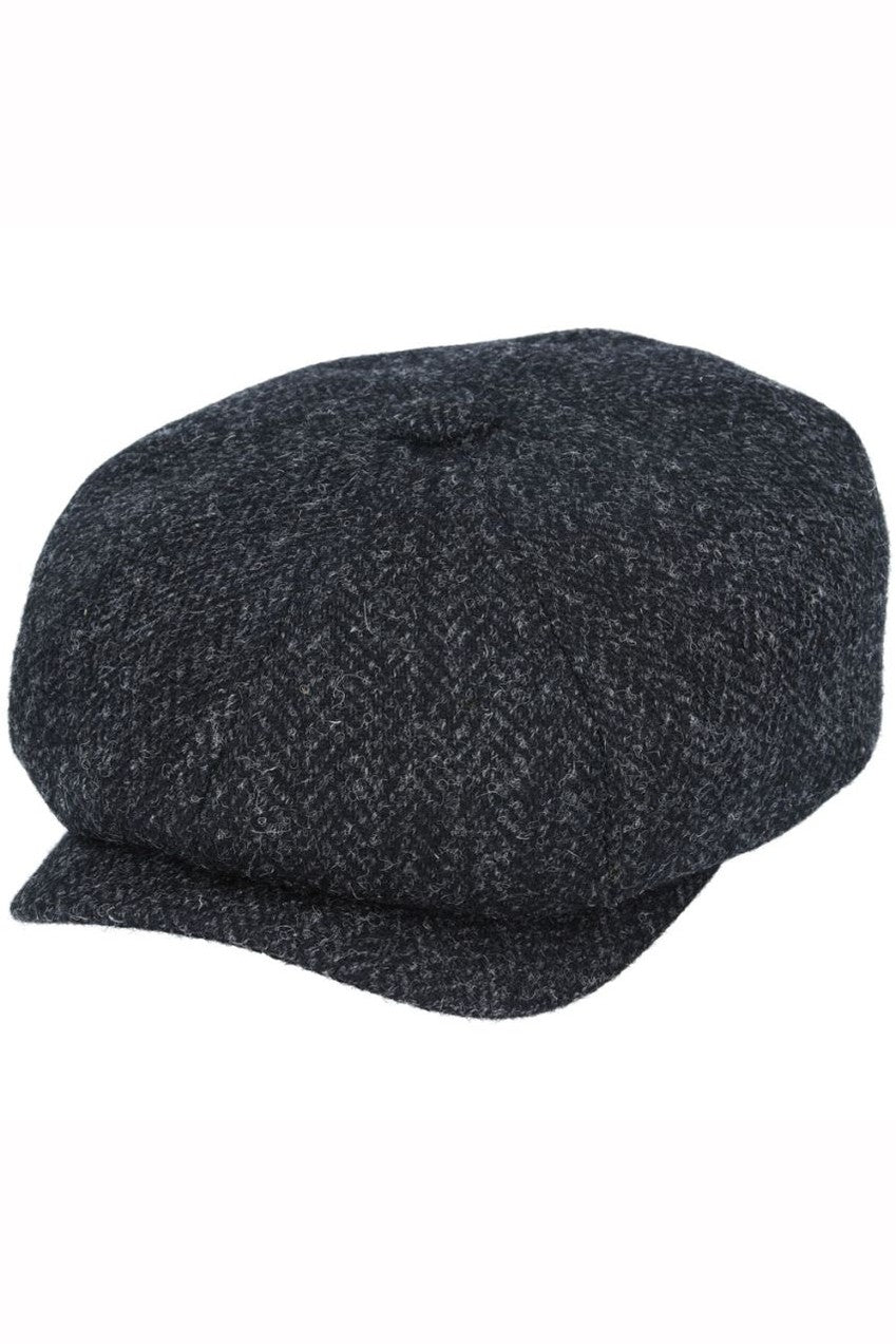 HARRIS TWEED - BLACK PURE WOOL TWEED FLAT CAP