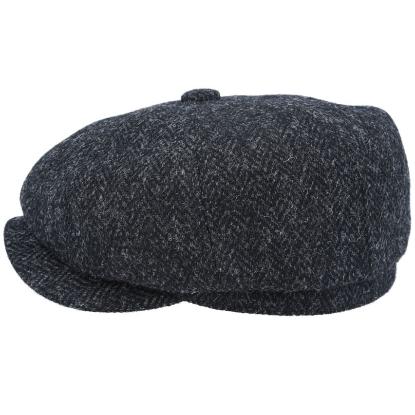 HARRIS TWEED - BLACK PURE WOOL TWEED FLAT CAP