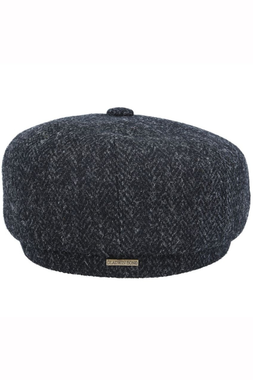 HARRIS TWEED - BLACK PURE WOOL TWEED FLAT CAP
