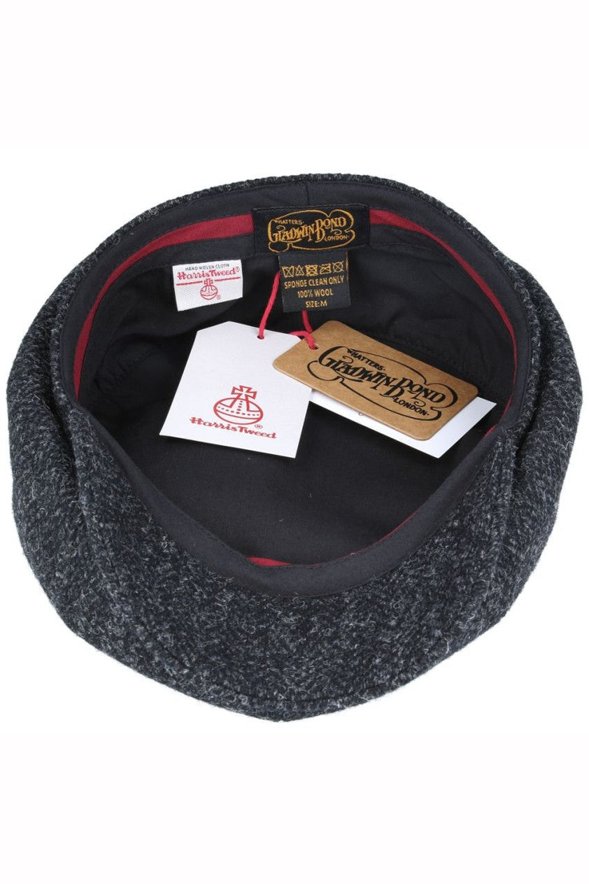 HARRIS TWEED - BLACK PURE WOOL TWEED FLAT CAP