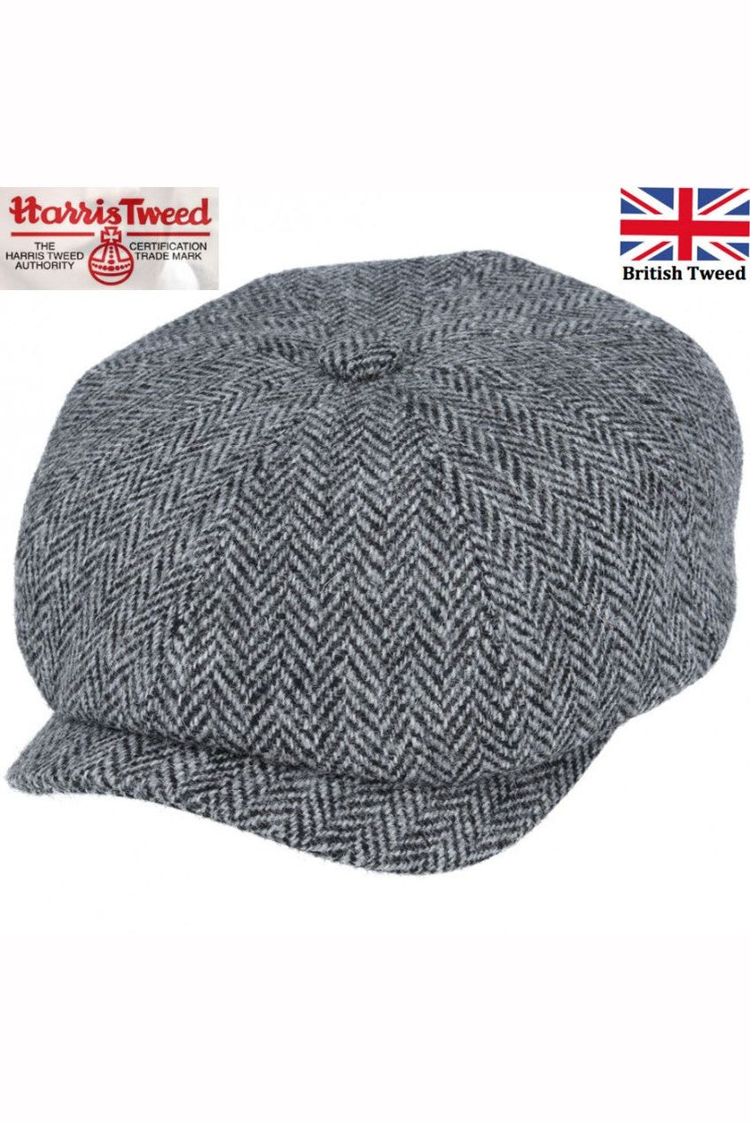 GRAY PURE WOOL TWEED FLAT CAP