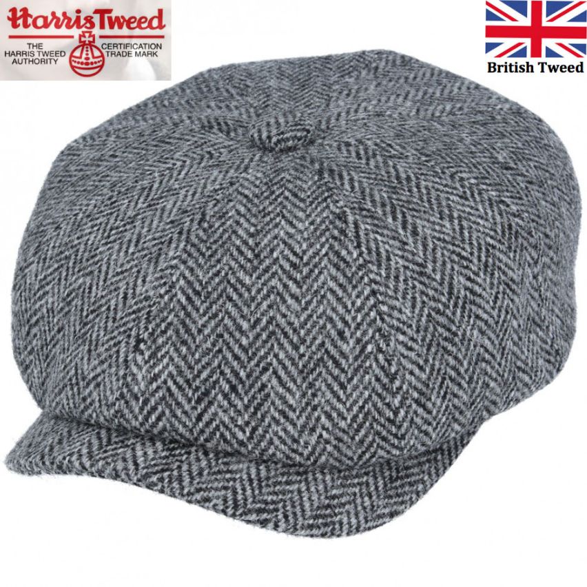 GRAY PURE WOOL TWEED FLAT CAP