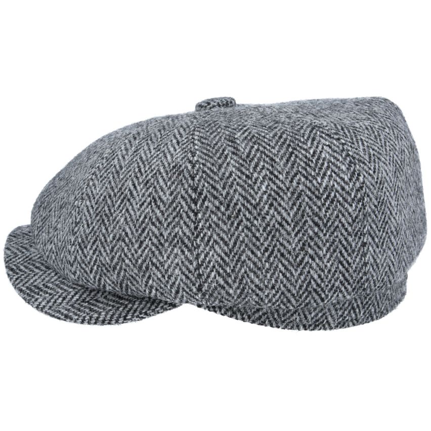 GRAY PURE WOOL TWEED FLAT CAP