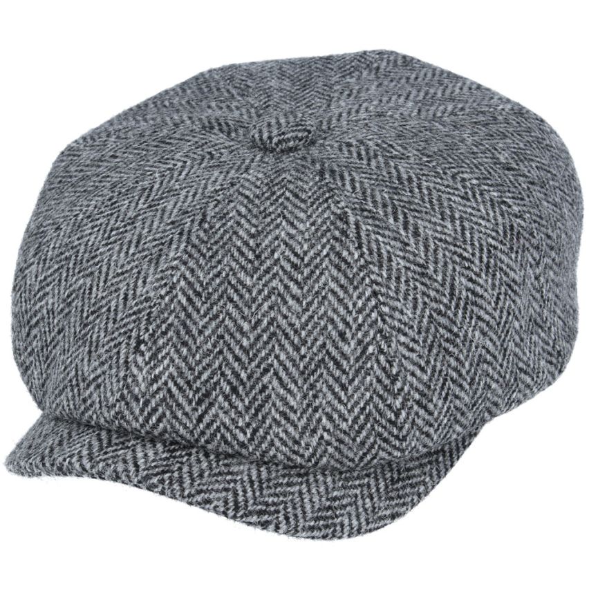 GRAY PURE WOOL TWEED FLAT CAP