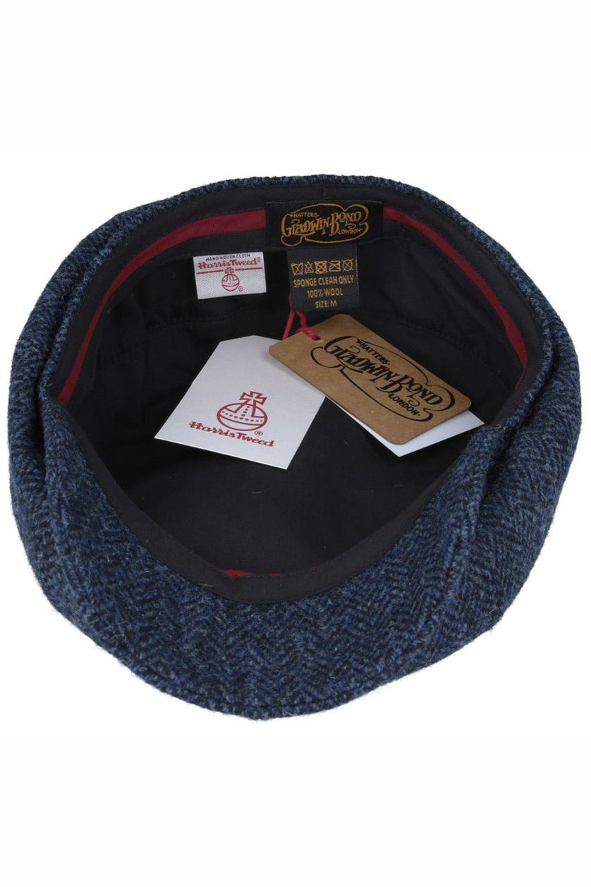 NAVY PURE WOOL TWEED FLAT CAP