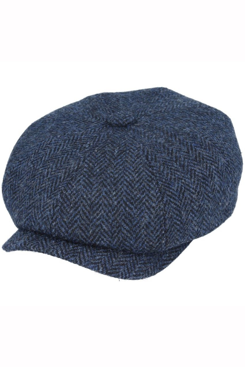 NAVY PURE WOOL TWEED FLAT CAP