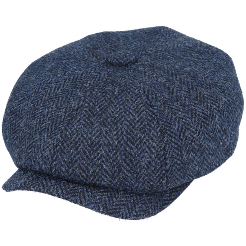 NAVY PURE WOOL TWEED FLAT CAP