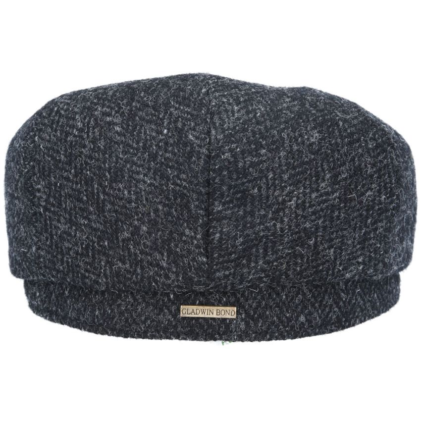 BLACK HERRINGBONE PURE SCOTTISH WOOL FLAT CAP