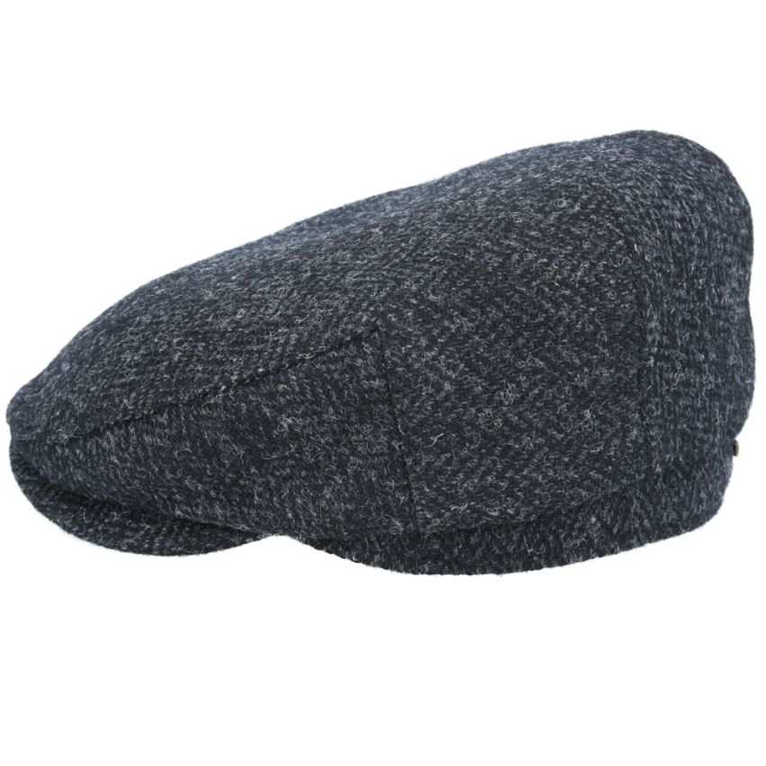 BLACK HERRINGBONE PURE SCOTTISH WOOL FLAT CAP