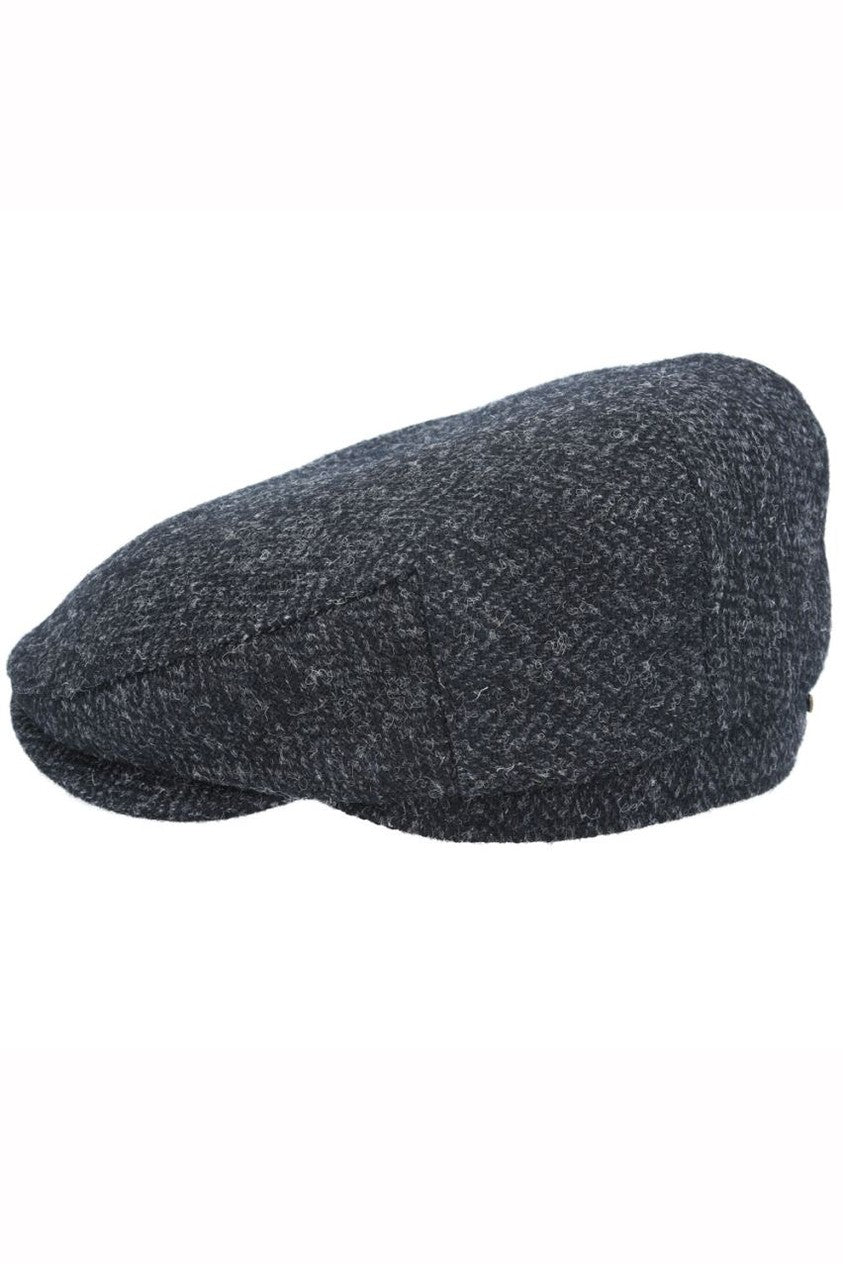 BLACK HERRINGBONE PURE SCOTTISH WOOL FLAT CAP