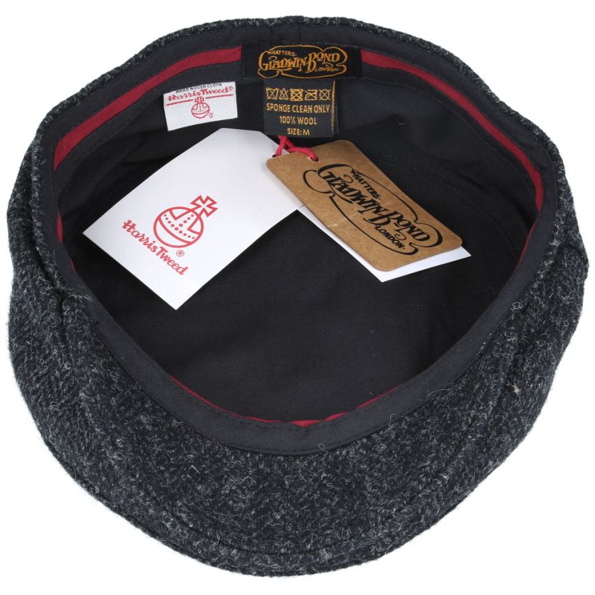 BLACK HERRINGBONE PURE SCOTTISH WOOL FLAT CAP