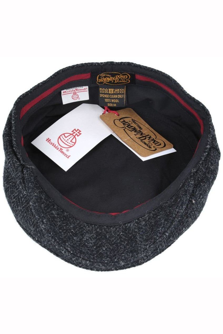 BLACK HERRINGBONE PURE SCOTTISH WOOL FLAT CAP