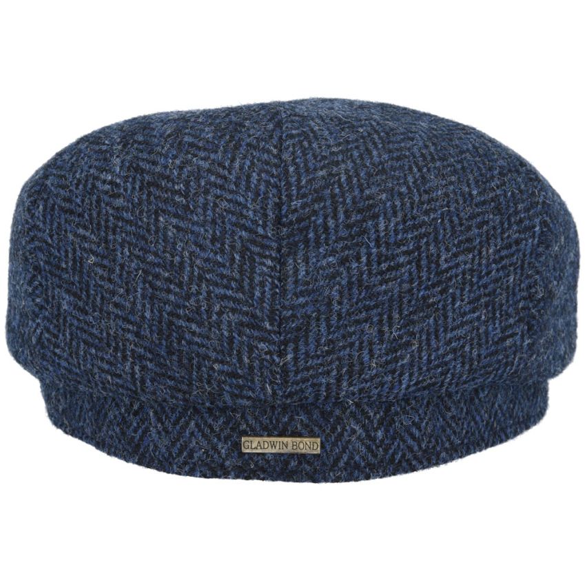 HERRINGBONE PURE SCOTTISH WOOL FLAT CAP IN NAVY