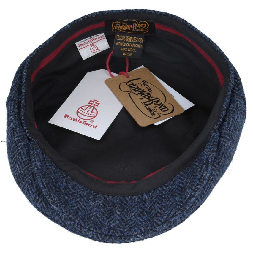 HERRINGBONE PURE SCOTTISH WOOL FLAT CAP IN NAVY