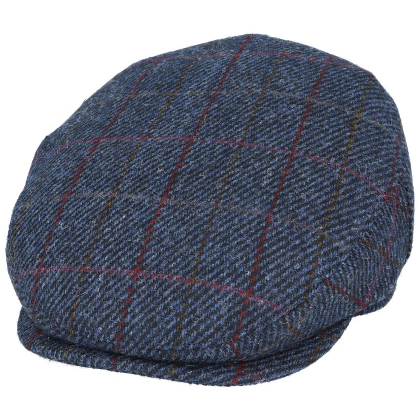 NAVY HERRINGBONE PURE SCOTTISH WOOL FLAT CAP