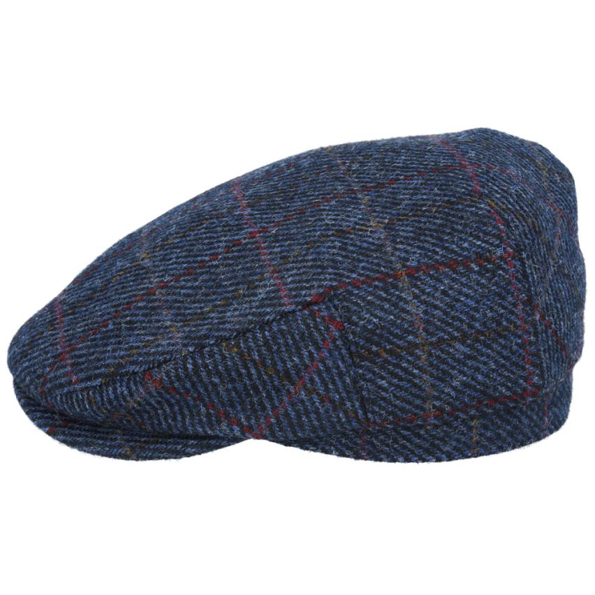 NAVY HERRINGBONE PURE SCOTTISH WOOL FLAT CAP
