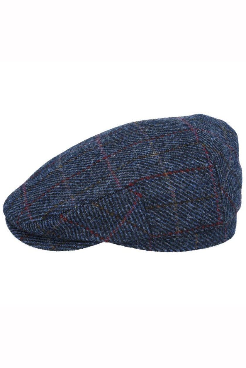 NAVY HERRINGBONE PURE SCOTTISH WOOL FLAT CAP