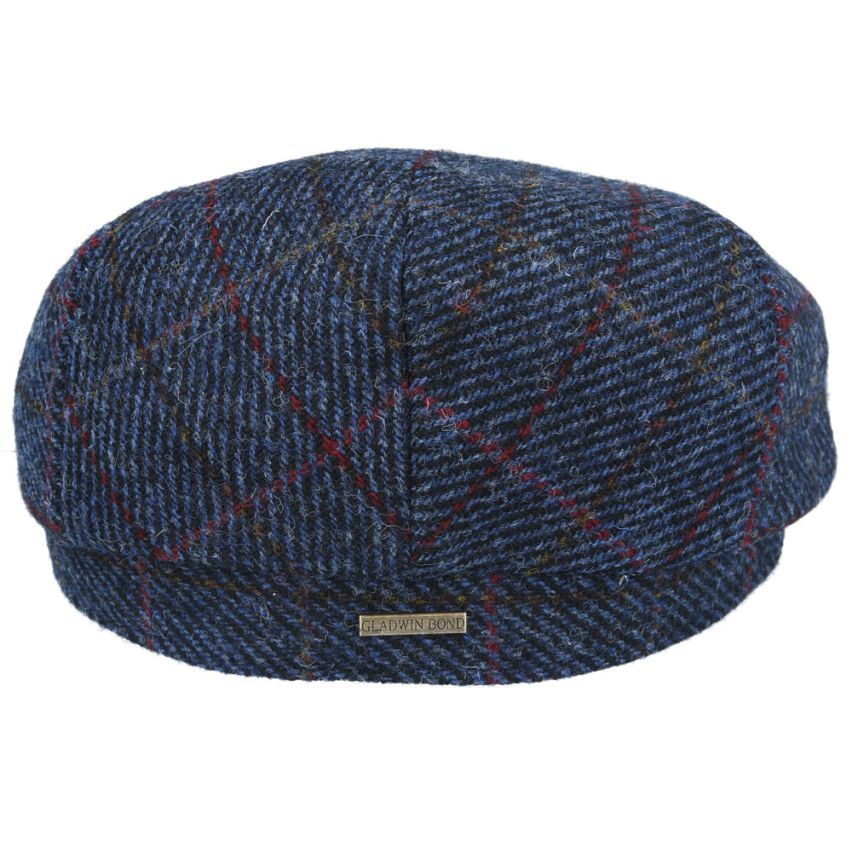 NAVY HERRINGBONE PURE SCOTTISH WOOL FLAT CAP