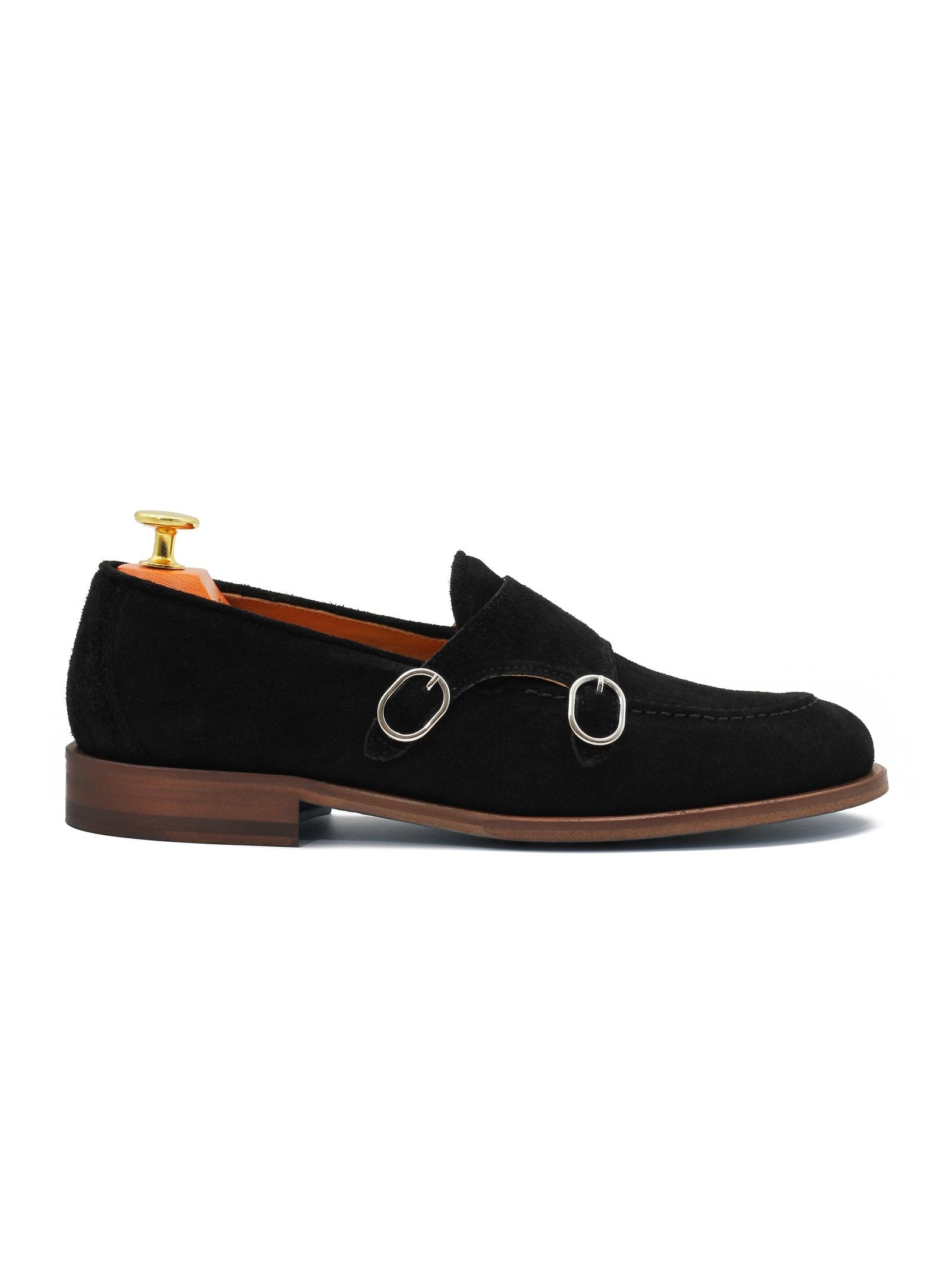 BLACK ITALIAN SUEDE DOUBLE BUCKLE LOAFER