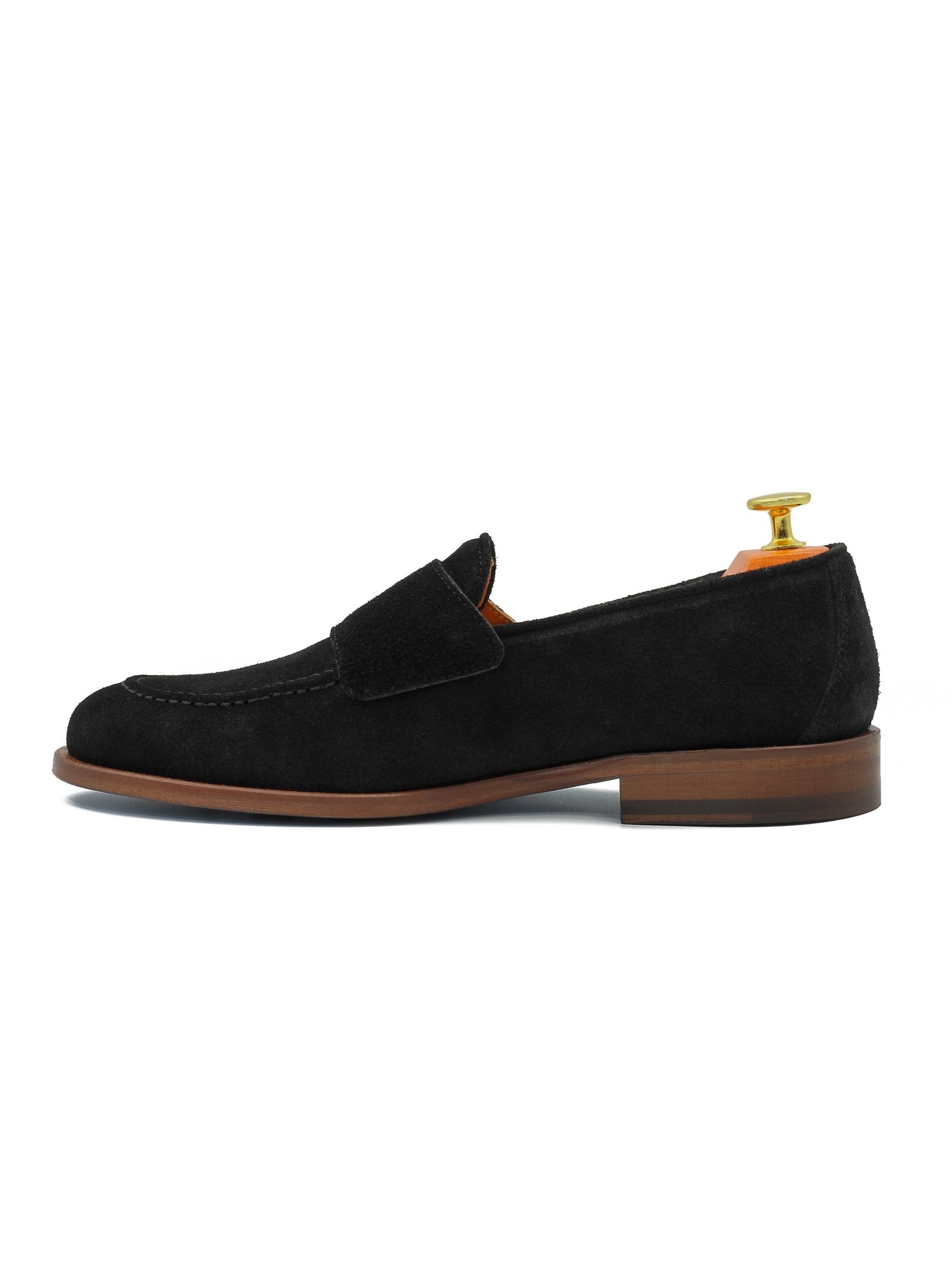 BLACK ITALIAN SUEDE DOUBLE BUCKLE LOAFER